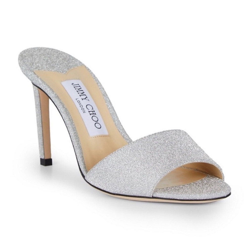 JIMMY CHOO Stacey Glitter Mule Slide Stiletto Sandals \\ 40